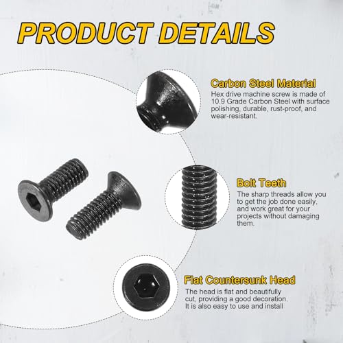 PATIKIL M3x8mm Flat Head Socket Cap Screws Carbon Steel Hex Spanner 100Pcs - size: M3x8 mm