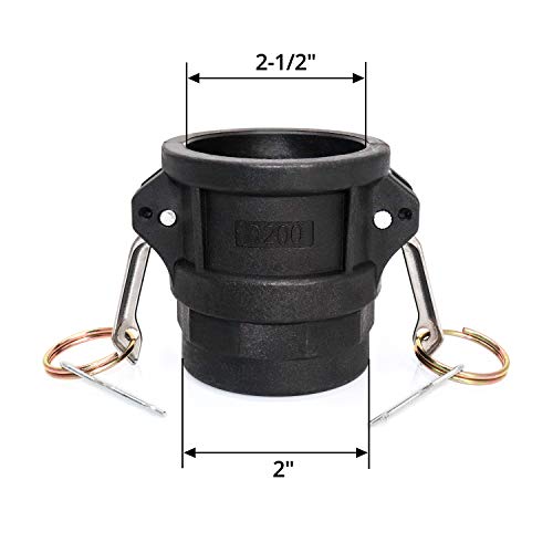 QWORK Hose Fitting, Polypropylene Type D Cam & Groove Fitting- -2" Female Coupler x 2" NPT Female