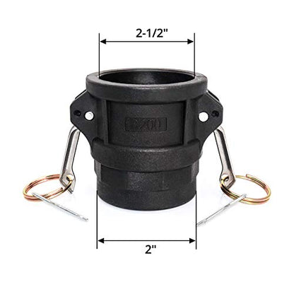 QWORK Hose Fitting, Polypropylene Type D Cam & Groove Fitting- -2" Female Coupler x 2" NPT Female