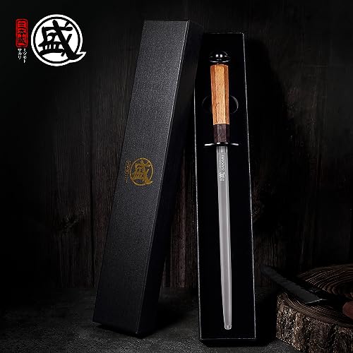MITSUMOTO SAKARI 12 Inch Round Honing Steel for Knives, Rosewood Handle - size: 12 inch, style: Round Sharpening Rod