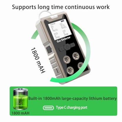 Aluminum Alloy Portable 4 Gas Detector, 4 in 1 Multi Gas Monitor Tester，H2S,O2,CO and EX Rechargeable LCD Display Gas Sniffer Alarm，Gas Clip Sound Light Shock Alarm (Grey) - color: Grey