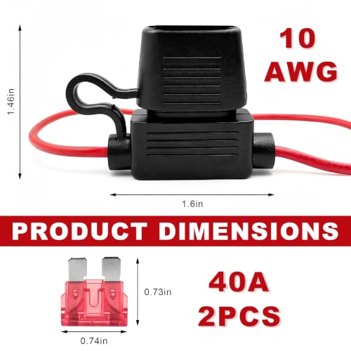 2 PCS Inline Fuse Holders, 40A 10AWG ATC/ATO Standard Vehicle Blade Fuses & Holders Kit, Waterproof Inline Fuse Block for Car Truck Marine Golf Cart, Car Accessories - color: 10AWG
