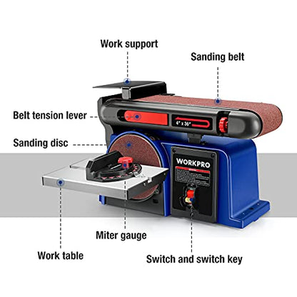 WORKPRO 4 x 36 Belt Sander with 6 Inch Disc, Belt Disc Sander