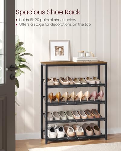 VASAGLE 5-Tier Shoe Rack, Adjustable, Freestanding - color: Honey Brown + Ink Black, size: 5 Tiers (29.5"W)