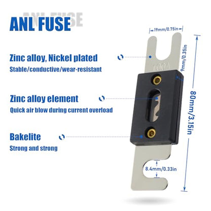 BOJACK 100A ANL Fuse Holder and 100Amp 32VDC ANL Fuses for Audio and Video Systems - size: 100A