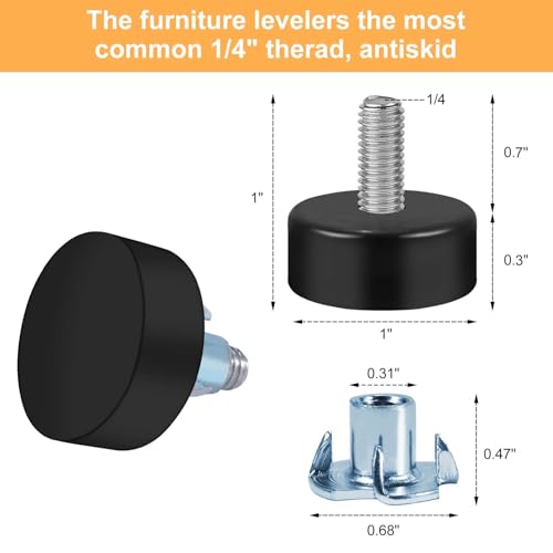 Darcvds 1/4" Thread Furniture Feet Levelers, 8PCS Antislip Adjustable Levelers Feet Screw in, Leveling Feet Screw on Furniture Glide Leveling for Table, Chair, Stool, Furniture Legs (1/4") - size: 1 x 1 inches