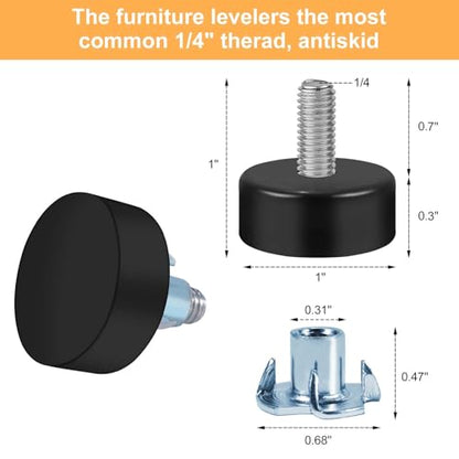 Darcvds 1/4" Thread Furniture Feet Levelers, 8PCS Antislip Adjustable Levelers Feet Screw in, Leveling Feet Screw on Furniture Glide Leveling for Table, Chair, Stool, Furniture Legs (1/4") - size: 1 x 1 inches