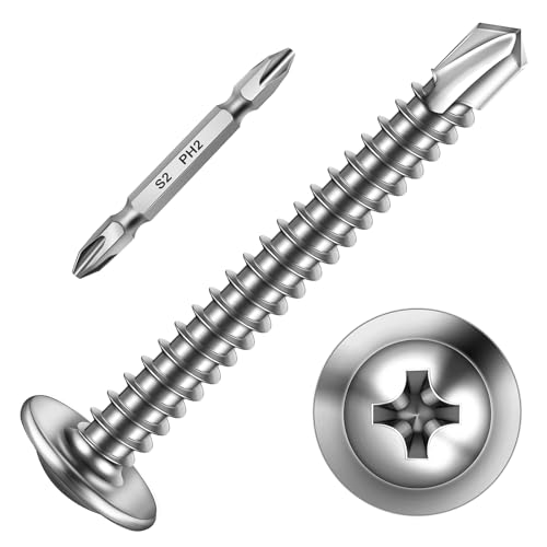 Mywish 150pcs #8×1-1/2" Self Tapping Screws for Metal, 410 Stainless Steel Sheet Metal Screw, Truss Head Self Drilling Screws High-Strength Quick Tapping Screw - color: Silver, size: #8x1-1/2" (150 pcs)