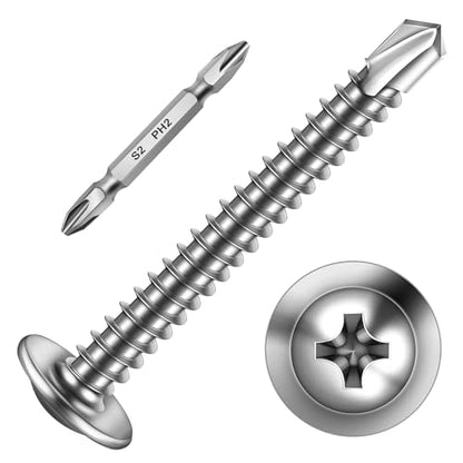 Mywish 150pcs #8×1-1/2" Self Tapping Screws for Metal, 410 Stainless Steel Sheet Metal Screw, Truss Head Self Drilling Screws High-Strength Quick Tapping Screw - color: Silver, size: #8x1-1/2" (150 pcs)
