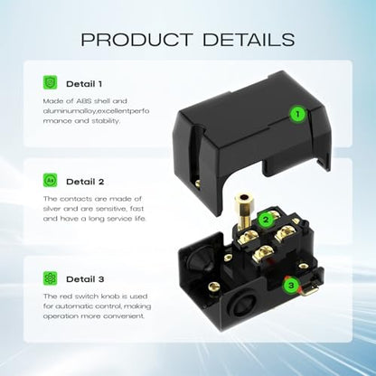 Air Compressor Pressure Switch, cnaodun 135-175 PSI Air Compressor Switch 1/4 NPT Thread Single Port Pressure Switch forHeavy DutyPressure Regulator Switch - style: 1-Port 20A 135-175 PSI