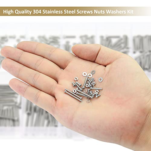 562 Pieces M2 x 4/6 /8/10 /12/16 /20mm Button Head Socket Cap Screws Nuts Washers Assortment Kit, 304 Stainless Steel, Fully Machine Thread - size: M2, style: Button Head