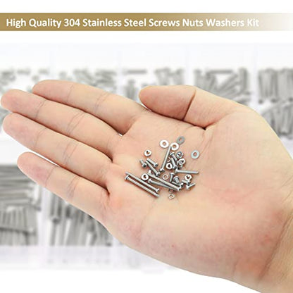 562 Pieces M2 x 4/6 /8/10 /12/16 /20mm Button Head Socket Cap Screws Nuts Washers Assortment Kit, 304 Stainless Steel, Fully Machine Thread - size: M2, style: Button Head