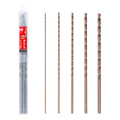 Cobalt Extra Long Drill Bits Set(5PCS), M35 High Speed Steel Extension Drill Bit, 12" Deep Hole Drilling for Stainless Steel, Plastic and Wood - size: 5PCS(1/8"-3/8")