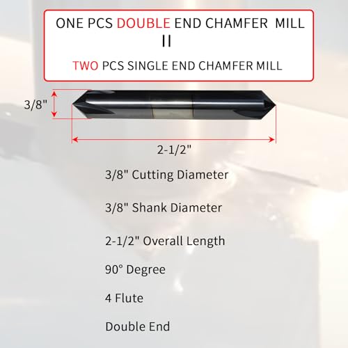 3/8" Chamfer Mill, Carbide, 4 Flute, 90°, Double End, AlTiN Coated - size: 90 degree double end 3/8"*3/8"*2-1/2"