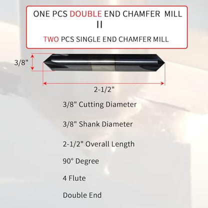 3/8" Chamfer Mill, Carbide, 4 Flute, 90°, Double End, AlTiN Coated - size: 90 degree double end 3/8"*3/8"*2-1/2"