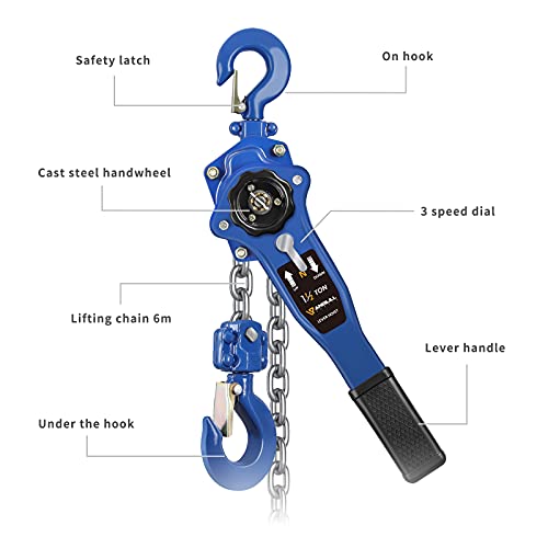 1-1/2 Ton Lever Chain Hoist,3300 LBS Capacity,20 FT Manual Ratchet Puller - size: 3300 LBS 20FT