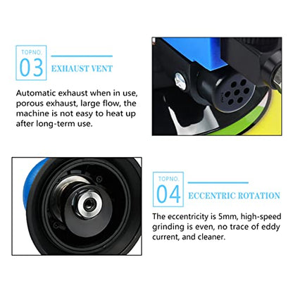 Air Random Orbital Sander 6-inch Dual Action Pneumatic Orbit Orbit Polisher Pro Grinding Sanding Tools Silver - color: Blue / 6"
