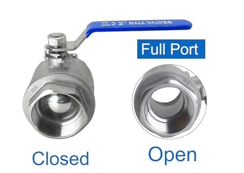2" NPT Full Port Heavy Duty Ball Valve Stainless Steel 304 For Water,Oil and Gas with Blue Handles（1000WOG） - size: 2"NPT, style: pack of 1