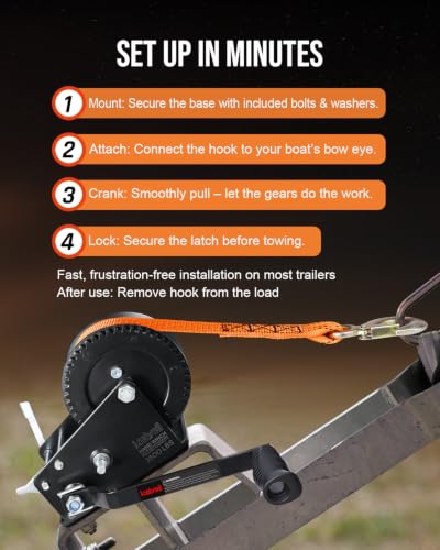 Kolvoii 3500 lb Boat Trailer Winch, 33 ft Strap, 2-Speed 4:1/8:1, Orange - size: 3500 lb - Orange Strap