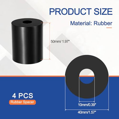 Multi Purpose Rubber Spacer, 10mm ID x 40 OD x 50mm T Neoprene Round Anti-Vibration Isolation Pads Bushings Spacer Washer Fit for HVAC Bolts Car Accessories (4 Pcs) - size: 10mm ID x 40 OD x 50mm T