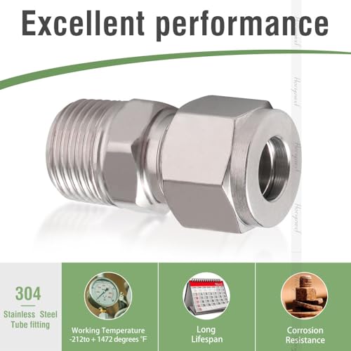 1/2 Compression Fitting, Stainless Steel 304 Tube Fittings,2 Pcs - size: NPT 1/2-1/2" O.D. 2 pcs