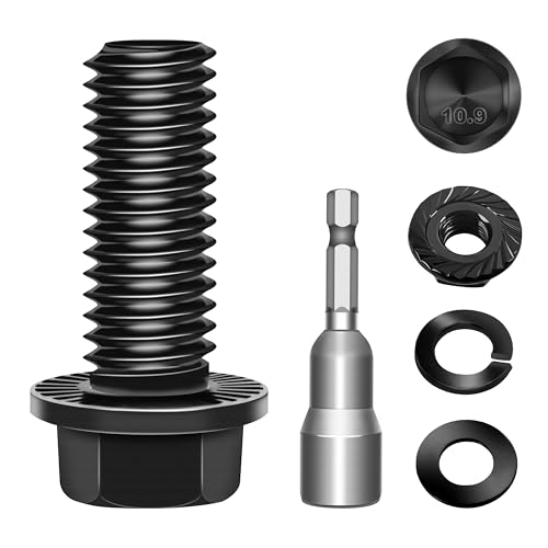 (10Sets) M10 Bolt x 25mm Flanged Hex Head Bolts, External Flange Hex Drive M8 Screws, Class 10.9 Black Zinc Plated Alloy Steel Metric M10x1.5 Bolts Kit - color: Black-M10, size: 25mm