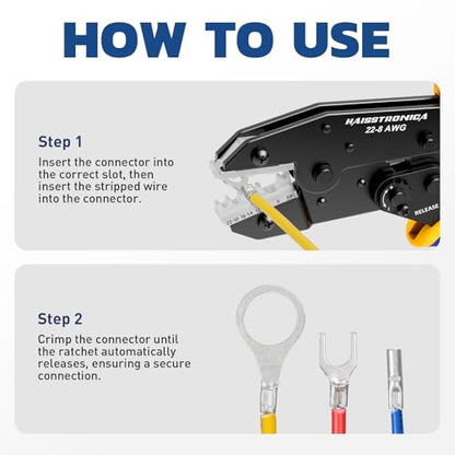 haisstronica Crimping Tool for Non-Insulated Terminals, AWG 22-8, HS-7327
