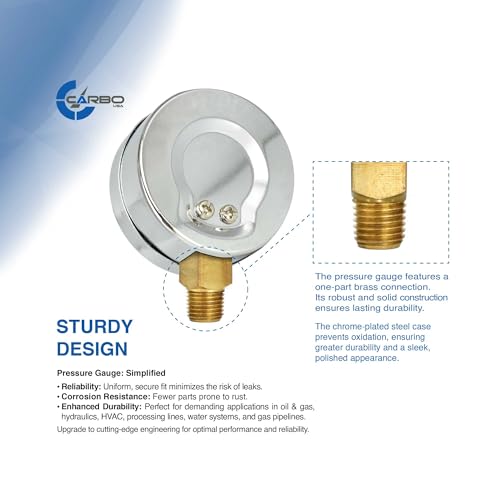 2-1/2" Pressure Gauge, Chrome Plated Steel Case, Dry, Vacuum -30 Hg/0, Lower Mount 1/4" NPT - style: -30 inHg