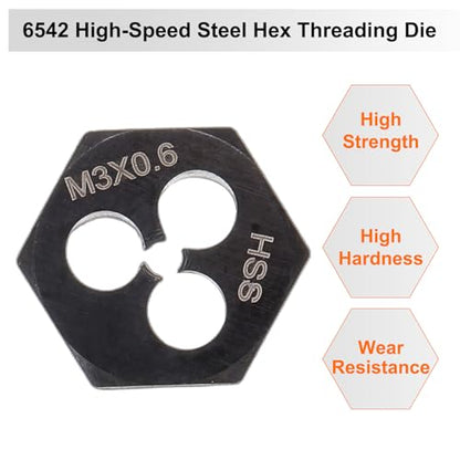 HARFINGTON Hex Threading Die M3 x 0.6 Metric Thread Right Hand High Speed Steel Rethreading Fixed Die Screw Cutting Tapping Repair Tool - size: M3 x 0.6