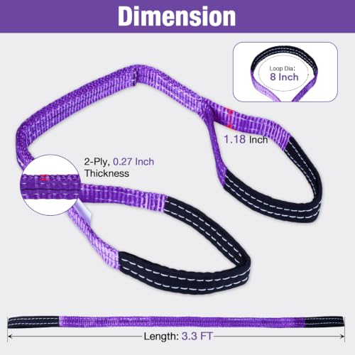 2 Pack 1" x3.3Ft Lifting Sling Straps, 2-Ply Heavy Duty Polyester Web Sling