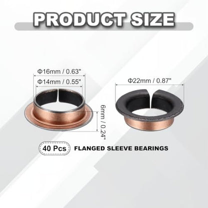 uxcell 40Pcs Flanged Sleeve Bearing, 14mm Bore x 16mm OD x 6mm Length - size: 14×16×6mm