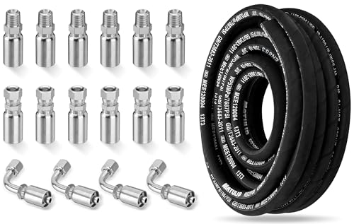 33FT 3/8" Hydraulic Hose with 16PCS Hydraulic Hose Fittings - size: 3/8" Hydraulic Hose - 33FT