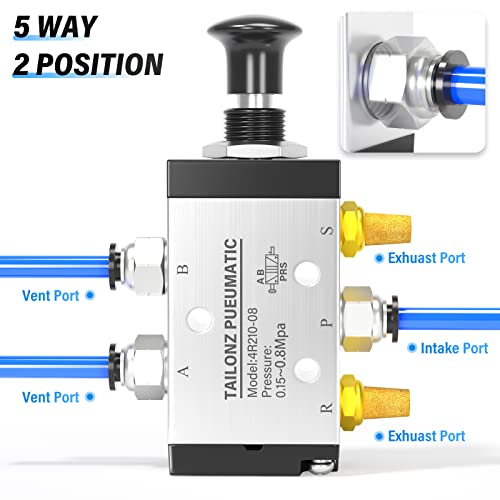 TAILONZ Push Pull Valve 1/4"NPT 5 Way 2 Position 4R210-08 - size: 1/4"NPT