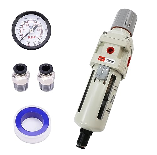 RIH Pneumatics 1/2"NPT Auto Drain Air Filter Pressure Regulator Combo Piggyback, air Pressure Regulator，Water Separator air Compressor(1/2"NPT) - size: 1/2"NPT Auto Drain