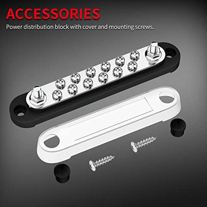 DaierTek 12V Power Distribution Block 2 x 1/4" (M6) Terminal Studs 12 x M4 (#8) Terminal Screws Battery Bus Bar Terminal Block Max 48V Positive & Negative Busbar for Automotive Car Boat - color: 150A-T2M6S12