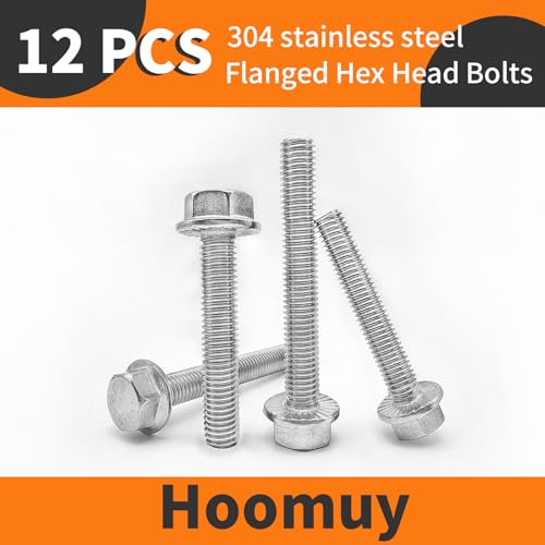 M8 x 50mm 12pcs Heavy Duty Flanged Hex Head Bolts, Flange Hexagon Head Screws, Stainless Steel 304, Metric Fully Threaded, Bright Finish - size: M8 x 50mm(10pcs)