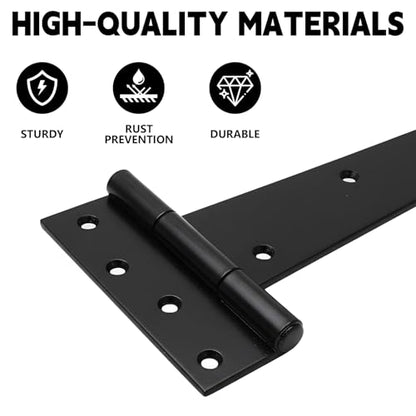 4Pcs 12-Inch Heavy-Duty Door Hinges, Rust-Resistant Heavy-Duty T-Hinges, Suitable for Shed Doors, Barn Doors, and Fence Gates, Made of Wrought Iron, Each Set Can Support 110 Pounds. - size: 12 Inch
