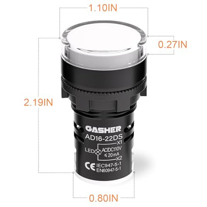 GASHER 10PCS 110V 20mA Energy Saving Indicator Light White - color: White