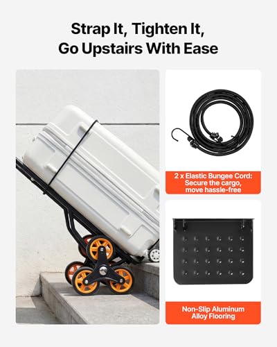 VEVOR Stair Climbing Cart 440 lbs, 330 lbs Stair-Climbing Capacity, Heavy-Duty Folding Trolley Cart with Telescoping Handle, 6 Wheels and 2 Bungee Cords for Home, Groceries, Warehouse - size: 23.6" x 18.1" x 42.9"
