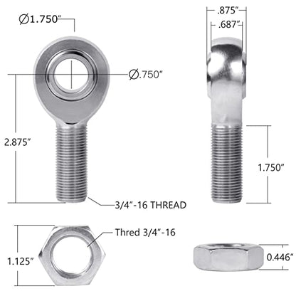 3/4" Heim Joint Rod End Kit,.750" Chromoly Heim Joints Panhard Rod End Kit - size: 3/4 inch, style: 1 Pair