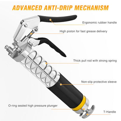 GOOACC Grease Gun Heavy Duty Pistol Grip Grease Gun Kit with Quick Release Coupler 18" Spring Flex Hose Nozzle Rigid Pipe, 8000PSI 14oz Grease Guns Tool for Automotive Farm Industrial Marine Equipment - size: Manual 14oz Yellow 8PCS