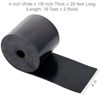 Neoprene Rubber Sheet - 1/8 in Thick x 4 in Wide x 20 Ft Long Neoprene Rubber Strips Rolls for DIY Gaskets, Pads, Seals, Crafts, Flooring, Cushioning of Anti-Vibration, Anti-Slip (10 Ft x 2 Rolls) - size: W:4In x T: 1/8In x L: 20Ft