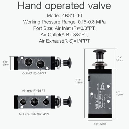 4R310-10 Push Pull Valve 5/2 Way 3/8"NPT Air Valve for Cylinder - size: 3/8"NPT, style: 5 way 2 position