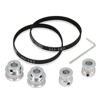 2Kit 2GT Synchronous Wheel 20&30 Teeth 8mm Bore Aluminum Timing Pulley with 2pcs Length 200mm Width 6mm Belt (20-30T-8B-6) - size: 20-30T-8B-6