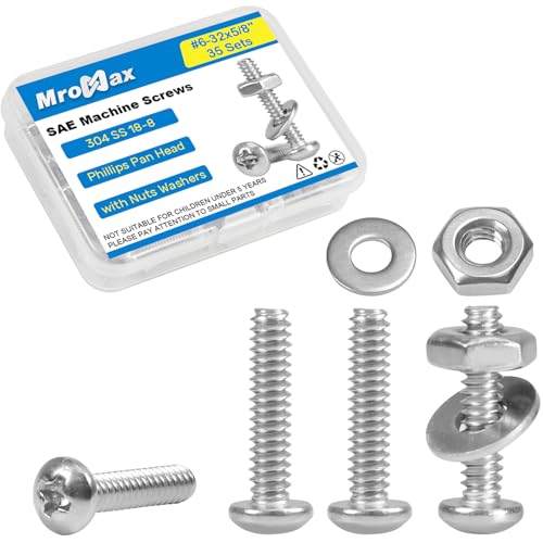 35 Sets #6-32 x 5/8" Pan Head Machine Screws Nuts Washers Assortment Kit - size: #6-32 x 5/8"