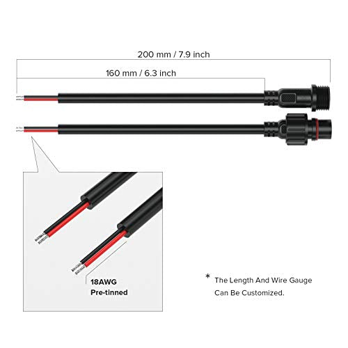 BTF-LIGHTING 2 Pin Electrical Connector 18AWG IP65 Male Female Connector 7.87in/20cm Extension Cable for Car,Truck,Boat,Indoor/Outdoor LED Strip Lights/String 22mm Nut Big Size 5 Pairs - size: 2 PIN Big Size