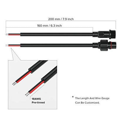 BTF-LIGHTING 2 Pin Electrical Connector 18AWG IP65 Male Female Connector 7.87in/20cm Extension Cable for Car,Truck,Boat,Indoor/Outdoor LED Strip Lights/String 22mm Nut Big Size 5 Pairs - size: 2 PIN Big Size
