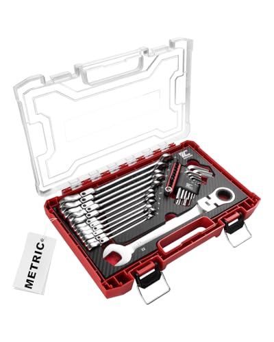 ROTATION 32pc Metric 12 point Flex-Head Ratcheting Wrench Set, 6-22mm - size: Metric