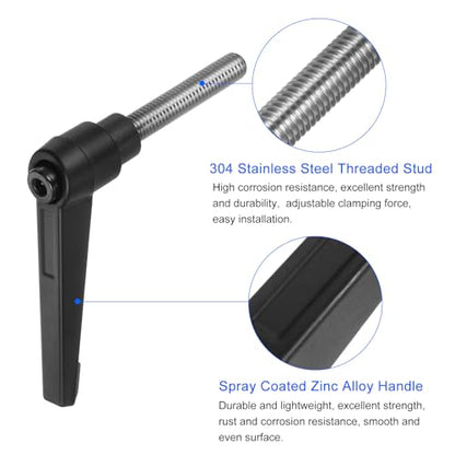 uxcell 4pcs Clamping Lever Handles, M8 x 40mm 304 Stainless Steel Threaded Male Stud, Adjustable Handles Locking Quick Release Ratchet Push Button Bolt Knobs, Black - size: M8 x 40mm