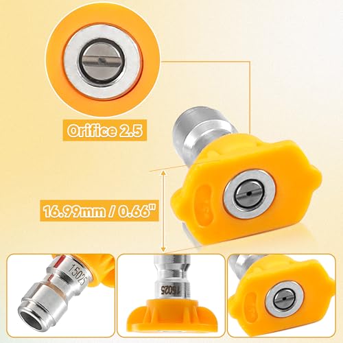 15° Yellow Pressure Washer Nozzle Tips for Cleaning Cars, Driveways - color: Yellow
